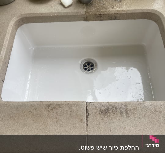 כיור מטבח עם ברז ומשטח שיש מלוכלך